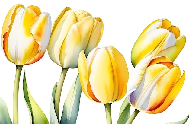 Aquarell-Bucquet aus gelben Tulpenblumen Frühlingsblumen-Illustration