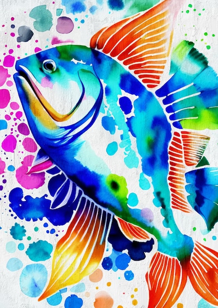 Foto aquarell bunte lustige fisch-ozean-tiermalerei