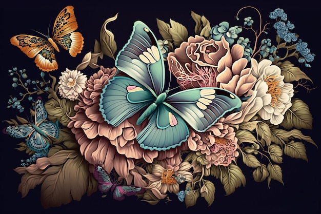 Aquarell bunte Schmetterlingsblumen Hintergrund Generative KI