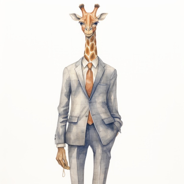 Aquarell-Cartoon-Illustration einer stilvollen Giraffe