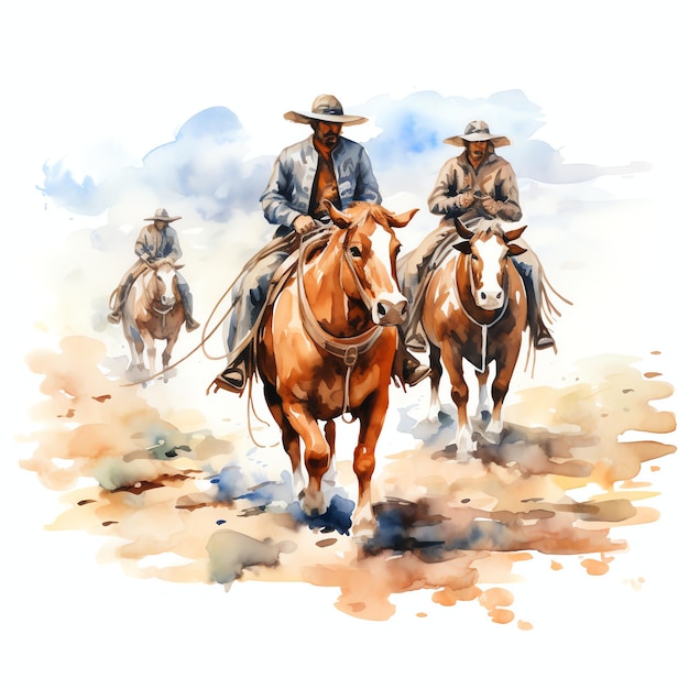 Aquarell Cattle drive west wild west cowboy wüsten illustration clipart