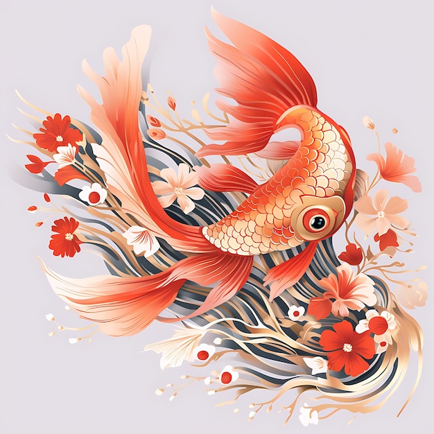 Aquarell China-Thema Dampfffisch mit roten Umschlägen und Goldfisch De kreative Kunstarbeit