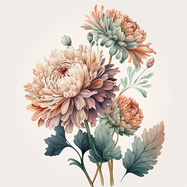 Aquarell Chrysanthemen Illustration Hochzeitseinladung Blumen Kunstdruck