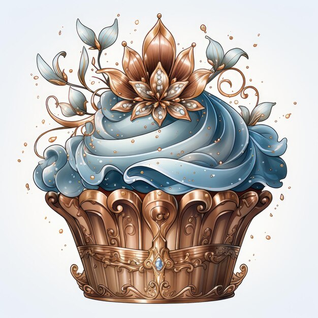 Aquarell Clipart Cupcake mit Krone und essbarem Glitzer