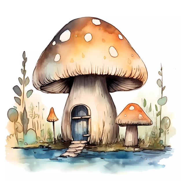 Aquarell-Clipart eines Pilzhauses