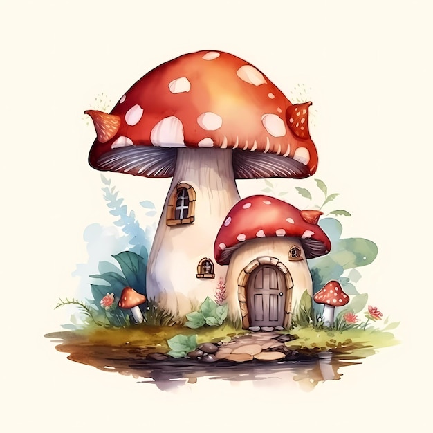 Aquarell-Clipart eines Pilzhauses