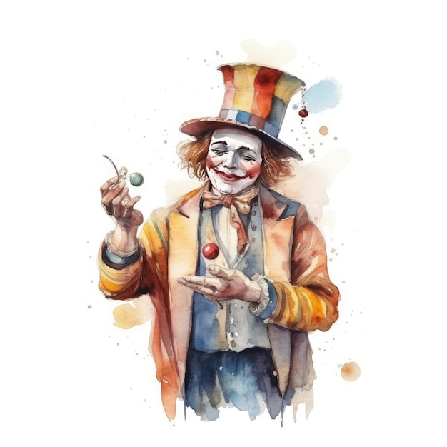 Aquarell-Clown-Zauberer im Zirkus