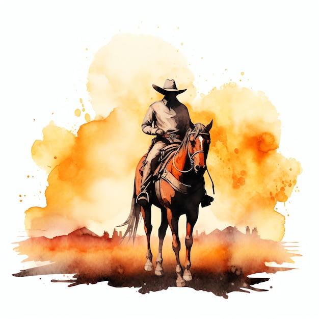 Aquarell Cowboy-Silhouette Western Wild West Cowboy Wüsten-Illustration Clipart