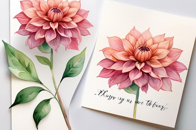 Aquarell-Dahlia-Blumen-Grüßkarte-Design