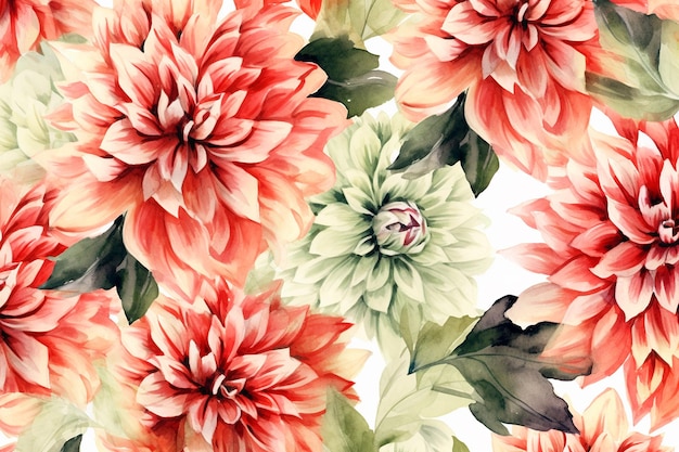 Aquarell Dahlias Blütenmuster mit weichen Farben