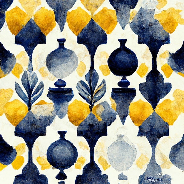 Aquarell, dekorative, mediterrane Muster in monochromen Fliesen, Mustern, Design, Bordüren