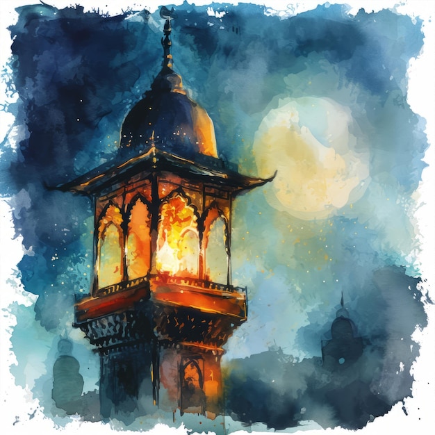 Aquarell des heiligen Monats Ramadan Islamische Laterne
