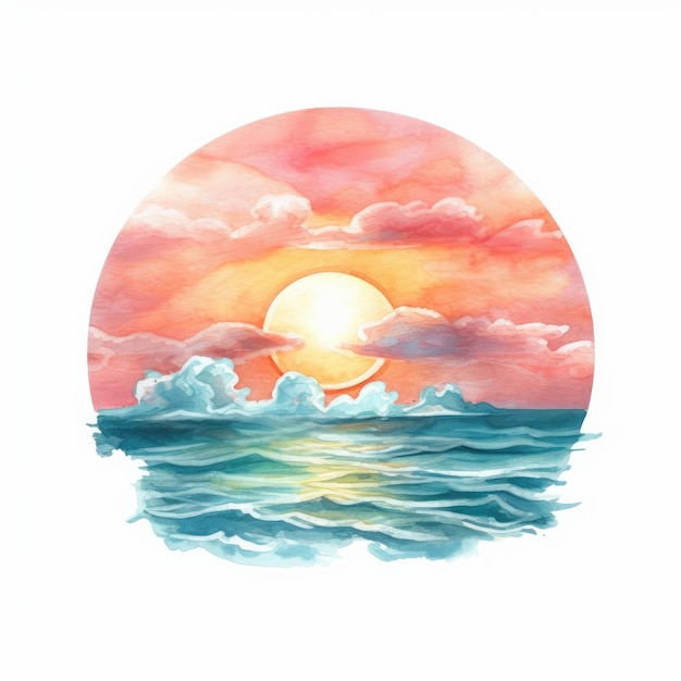 Foto aquarell des sonnenuntergangs über dem meer