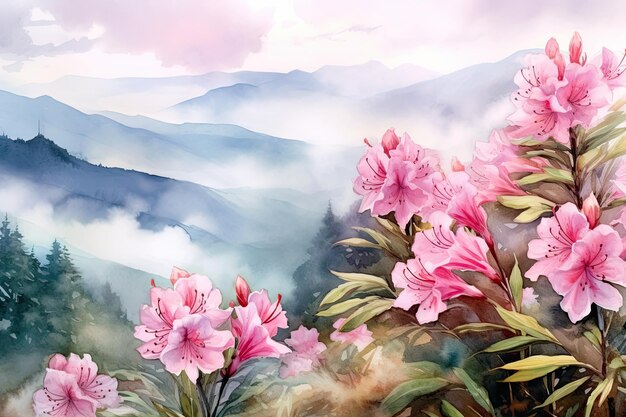 Aquarell-Design aus rosa Rhododendron-Blumen
