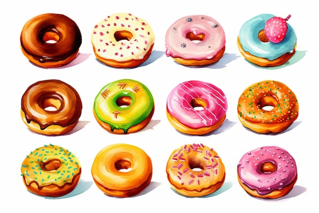 Aquarell-Donut-Set