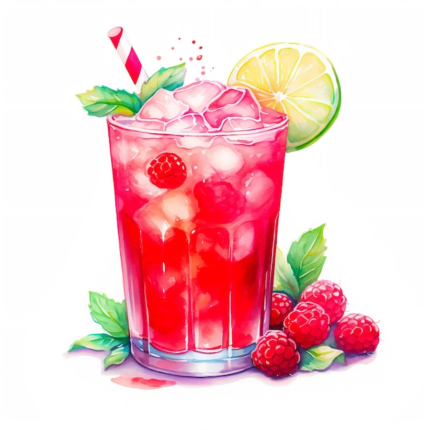 Aquarell-Drink-Himbeersaft-Illustration