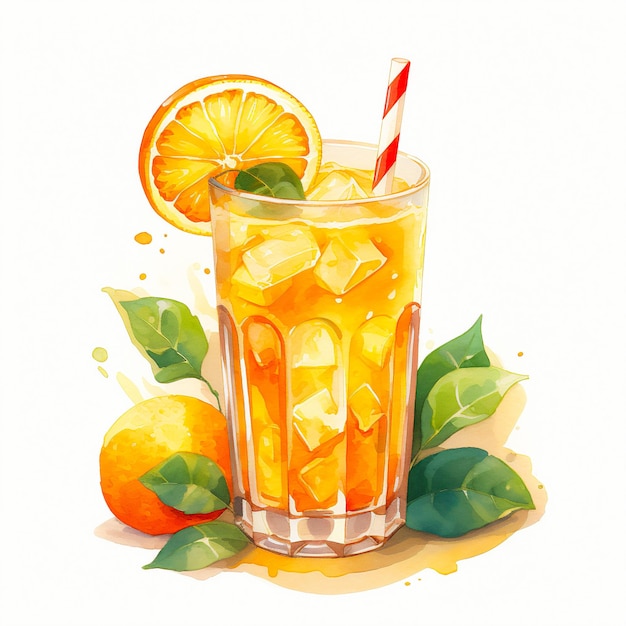 Aquarell-Drink-Orangensaft-Illustration