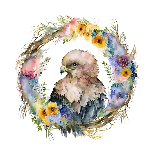 Foto aquarell-eagle-baby farbenfrohe blumen