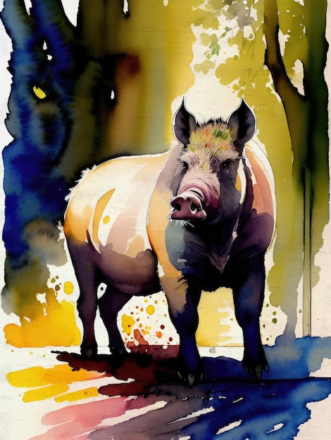 Aquarell-Eber-Gemälde, Acryl-Reproduktion, Tierwelt, Fauna, Tiere