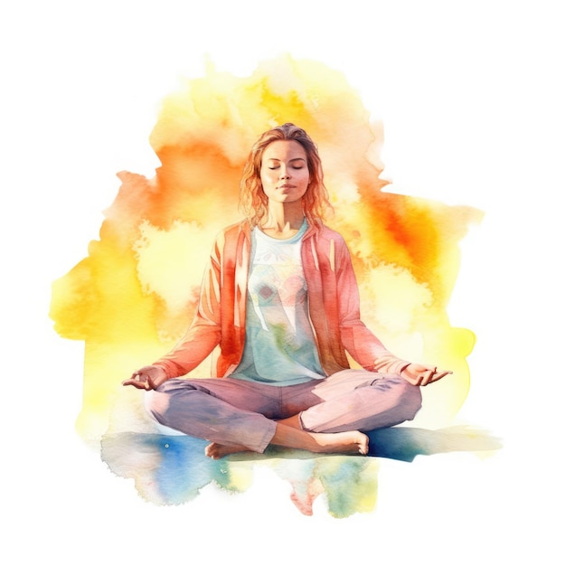 Aquarell einer Person, die Yoga in der Sonne meditiert