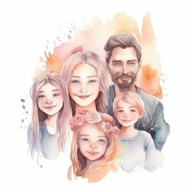 Aquarell eines Familienporträts