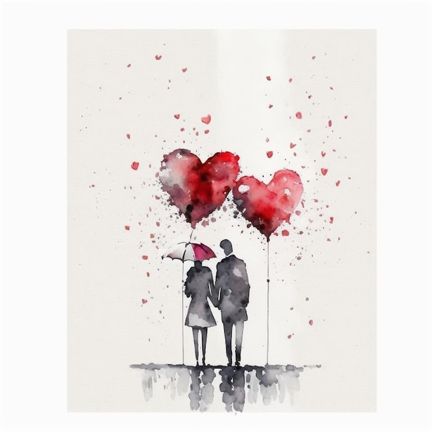 aquarell einfacher valentinstag mit weiß