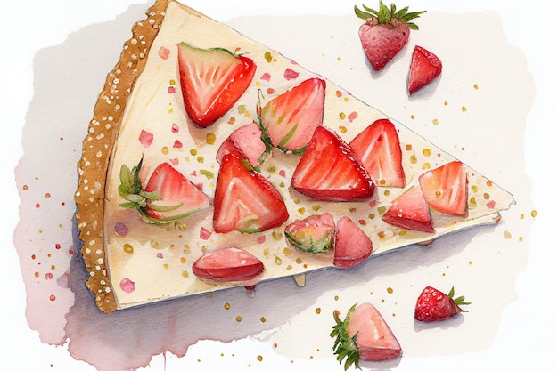 Aquarell-Erdbeer-Käsekuchen AI generative Illustration