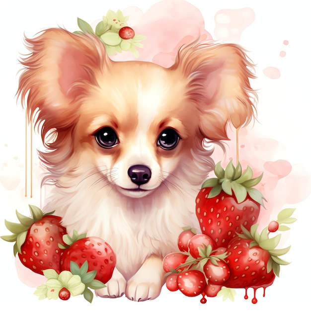 Aquarell Erdbeerhund Aquarell Clipart Illustration