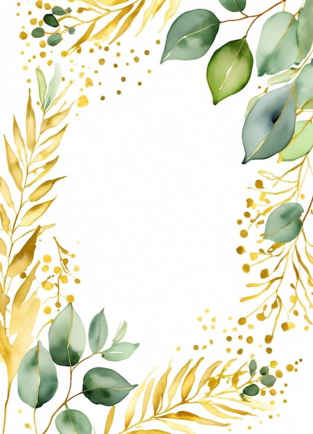 Aquarell Eukalyptusblätter Grün und Gold Design Rahmenhintergrund