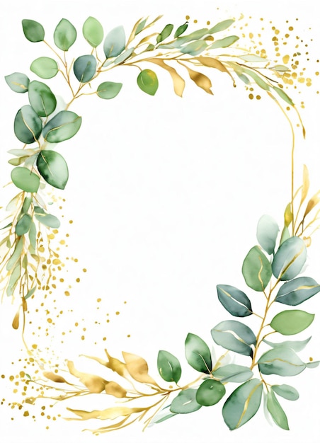 Foto aquarell eukalyptusblätter grün und gold design rahmenhintergrund