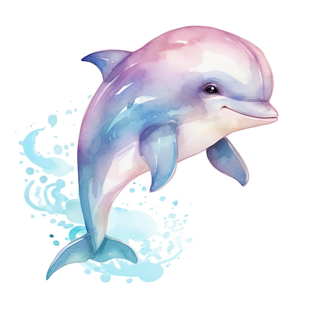 Aquarell-Fantasie Baby-Delfin-Clip-Art isolierter weißer Hintergrund