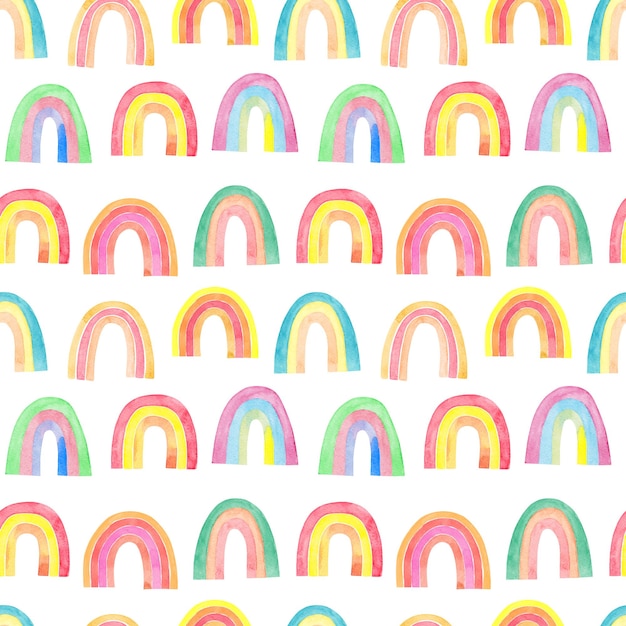 Foto aquarell farbenfrohe regenbogen nahtloses muster illustrationen verschiedener regenboge himmeldruck für stoffverpackungen digitales papier