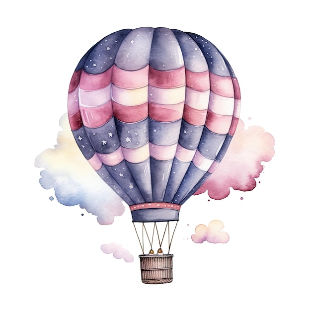 Aquarell farbenfroher Heißluftballon Clipart weißer Hintergrund