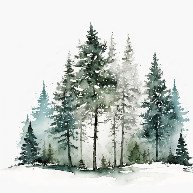 Aquarell Feigenkiefern Winterland Illustration