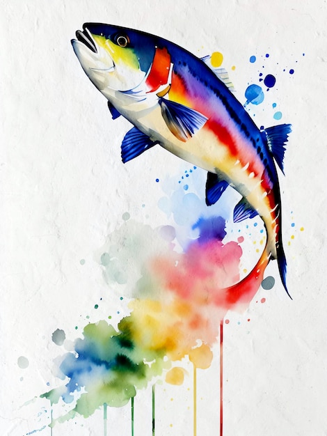 Aquarell-Fischmalerei, künstlerischer Hintergrund, Reproduktion, See, Meer und Ozean