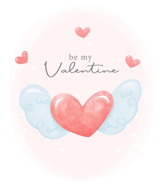 Aquarell, fliegendes rotes Herz, Handmalerei, sei mein Valentinsgruß-Grußkarten-Ideen-Illustrationsvektor