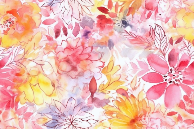 Aquarell Floral Seamless Pattern Ai generativ