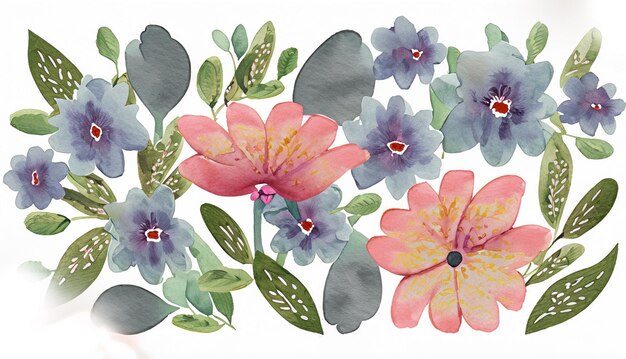 Aquarell florale dekorative Elemente Vorlage flache Cartoon-Illustration isoliert auf weiß