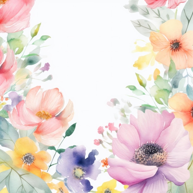 Aquarell floraler Rahmenhintergrund Illustration AI GenerativexD