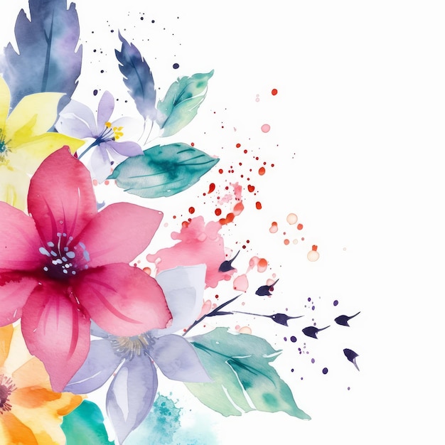 Aquarell floraler Rahmenhintergrund Illustration AI GenerativexD