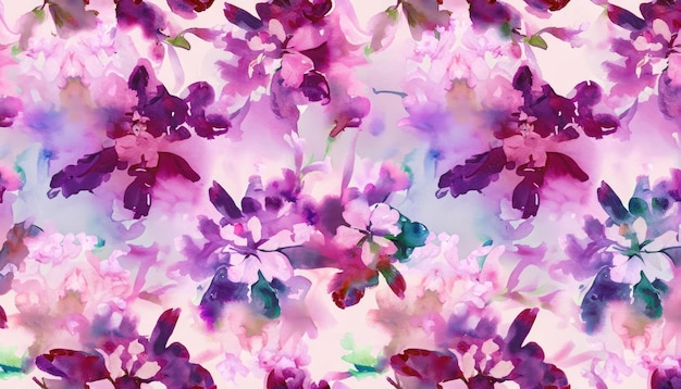 Aquarell florales nahtloses Muster mit verschwommenen rosa lila Blüten