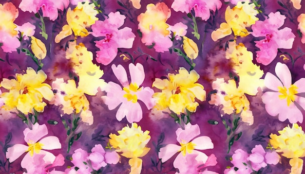 Aquarell florales nahtloses Muster mit verschwommenen rosa lila Blüten