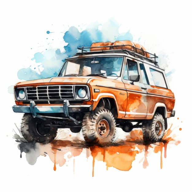 Aquarell Ford Bronco Suv Clipart mit weißem Hintergrund