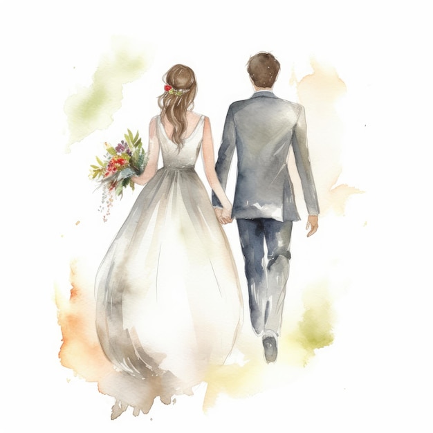 Foto aquarell frisch verheiratetes paar auf weißem hintergrund