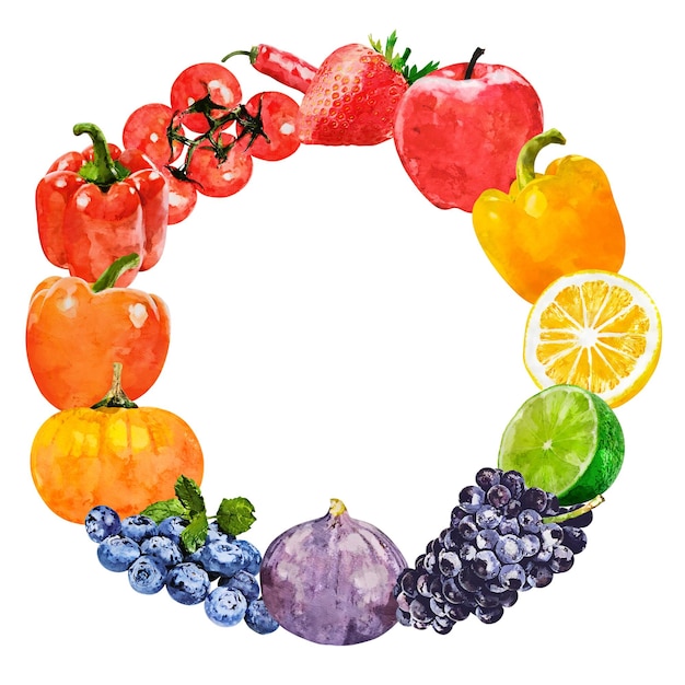 Aquarell-Frucht-PNG-Rahmen für ein gesundes Ernährungskonzept