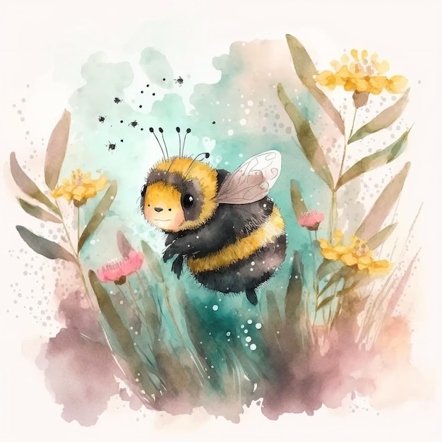 Aquarell-Frühlings-Blumen-Bienen-Design