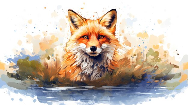 Aquarell-Fuchs mit Doppelbelichtungseffekt