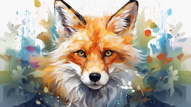 Aquarell-Fuchs mit Doppelbelichtungseffekt