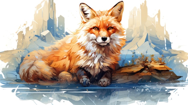 Aquarell-Fuchs mit Doppelbelichtungseffekt