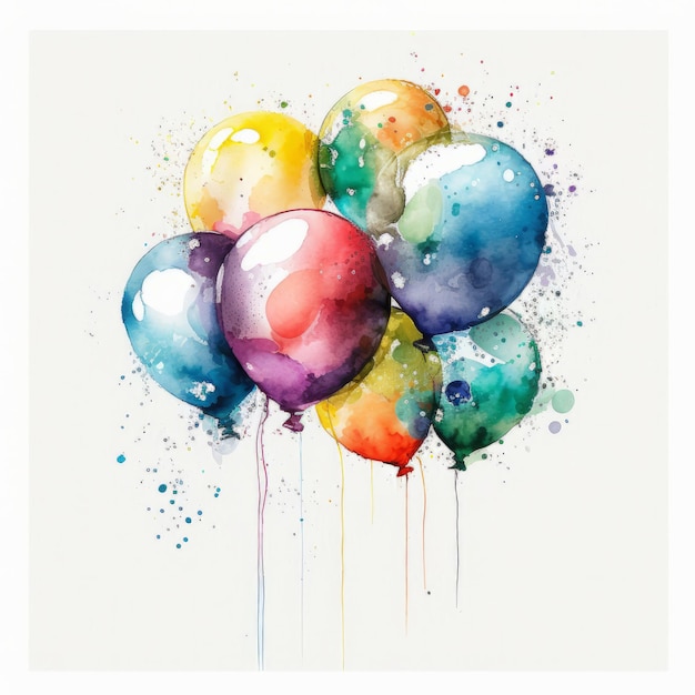 Aquarell-Geburtstagsballons Illustration AI GenerativexA